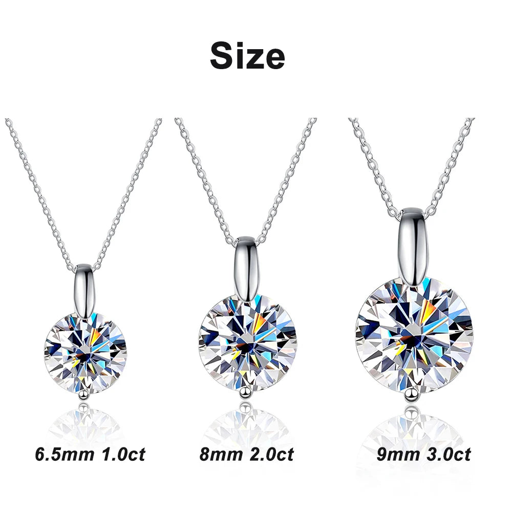 Diamond-Lab 1ct–3ct Moissanite Pendant Necklace – D Color VVS1 Round Cut, 925 Sterling Silver, Link Chain, GRA & REACH Certified Fine Jewelry for Women - Diamond-Lab