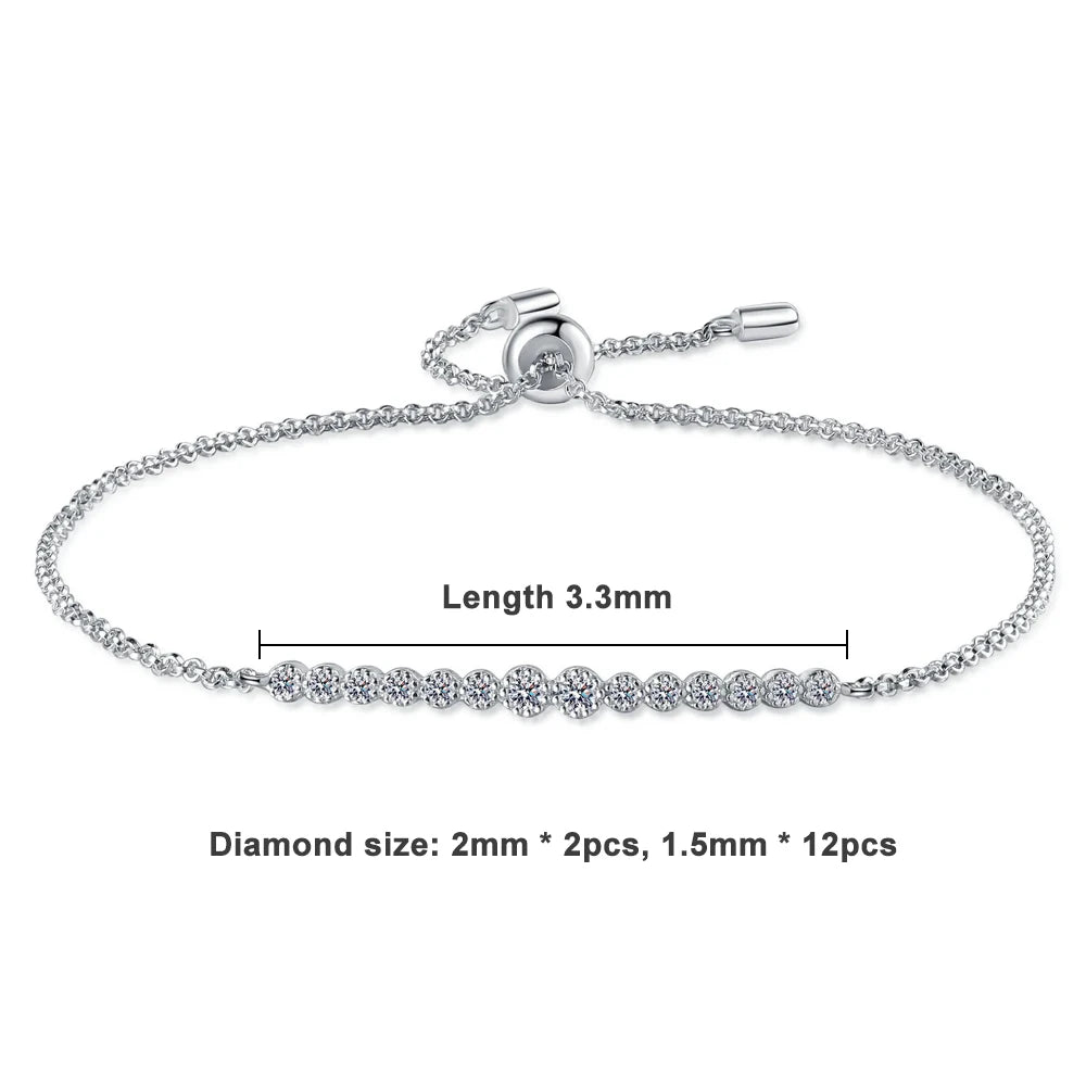 Adjustable Tennis Bracelet Moissanite Sterling Silver – D Color VVS1, 925 Sterling Silver, 18K White Gold Plated, GRA Certified - Diamond-Lab