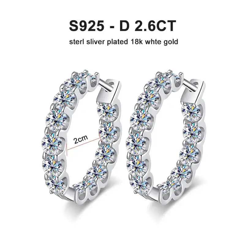 Sterling silver hoop earrings moissanite diamonds 18K white gold plated mainland China