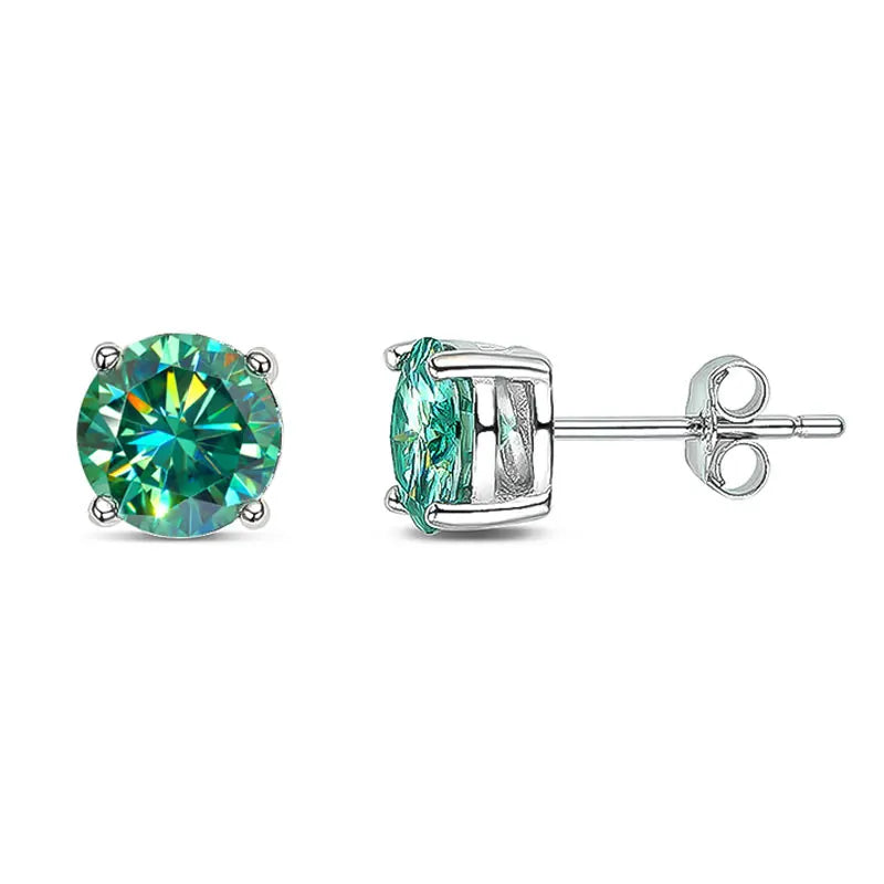 Sterling silver green moissanite earrings 925 metal stamp white gold plated round pattern