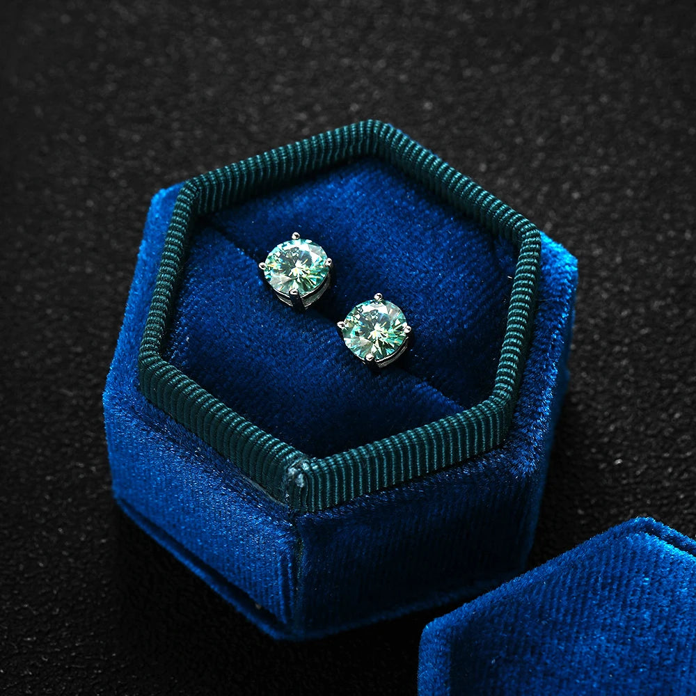 Premium green moissanite stud earrings chemical free construction ear stud back findings secure