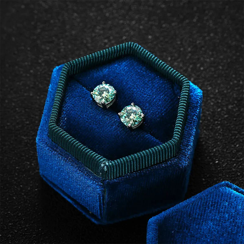 Vibrant green Moissanite studs with a brilliant round cut. Bold, colorful sparkle that stands out effortlessly. - Diamond-Lab