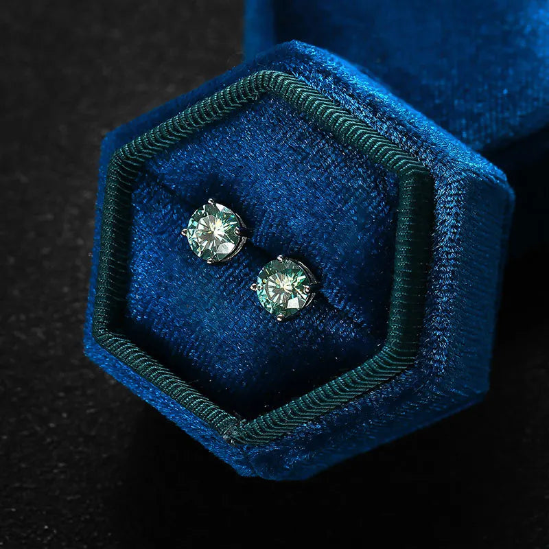 Vibrant green Moissanite studs with a brilliant round cut. Bold, colorful sparkle that stands out effortlessly. - Diamond-Lab