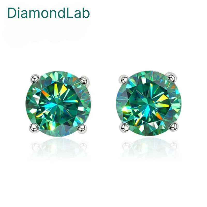 Green moissanite stud earrings D Color VVS1 925 sterling silver 18K white gold plated