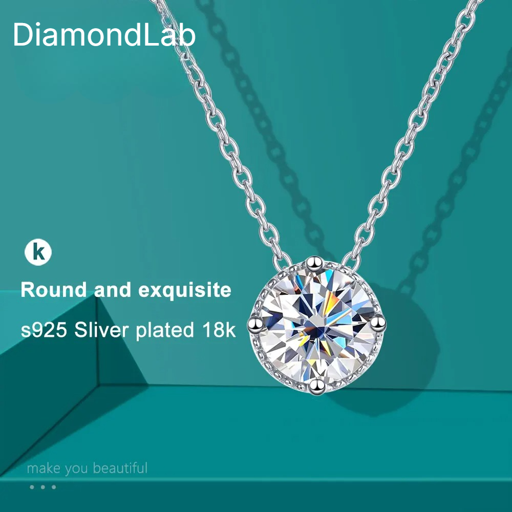 Diamond-Lab 1ct Moissanite Cross Pendant Necklace – Round Exquisite Moissanite Necklace 925 Silver White Gold