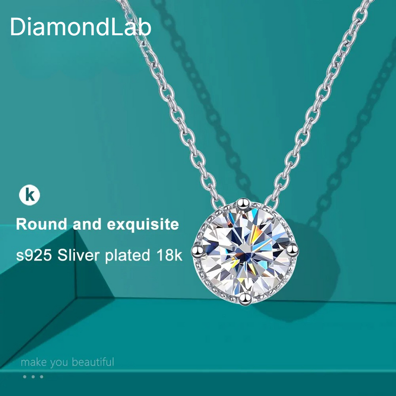Diamond-Lab 1ct Moissanite Cross Pendant Necklace – Round Exquisite Moissanite Necklace 925 Silver White Gold