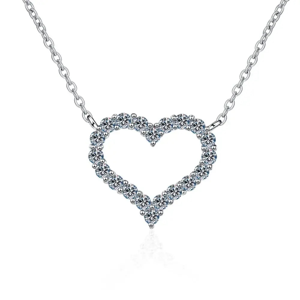 Sparkling heart pendant necklace for women, featuring moissanite stones on sterling silver, perfect for gifts.