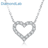 Diamond Lab heart pendant necklace with sparkling moissanite stones in sterling silver, perfect gift for women.