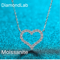 DiamondLab Moissanite heart pendant necklace for women, featuring sparkling stones on a silver chain.
