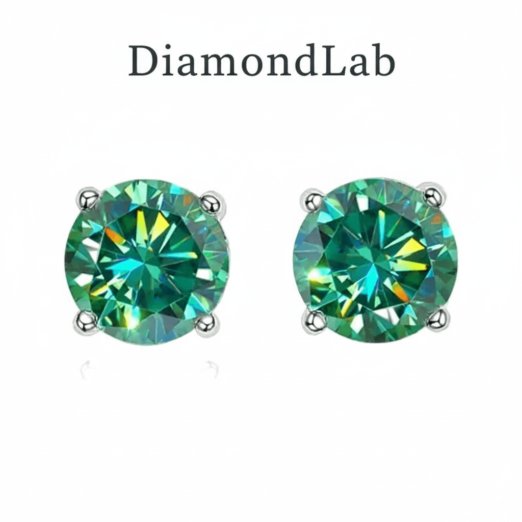 Green D Color VVS1 Moissanite Stud Earrings 925 Sterling Silver 18K White Gold Plated 8 Hearts 8 Arrows GRA Certified - Diamond - Lab
