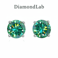 Green D Color VVS1 Moissanite Stud Earrings 925 Sterling Silver 18K White Gold Plated 8 Hearts 8 Arrows GRA Certified - Diamond - Lab