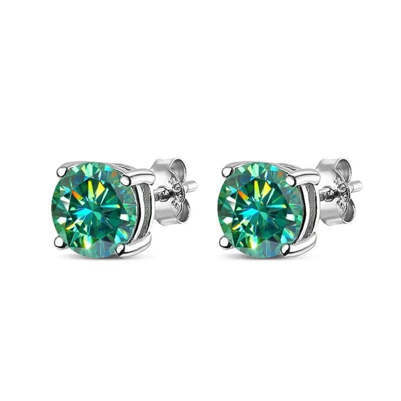 Green D Color VVS1 Moissanite Stud Earrings 925 Sterling Silver 18K White Gold Plated 8 Hearts 8 Arrows GRA Certified - Diamond - Lab