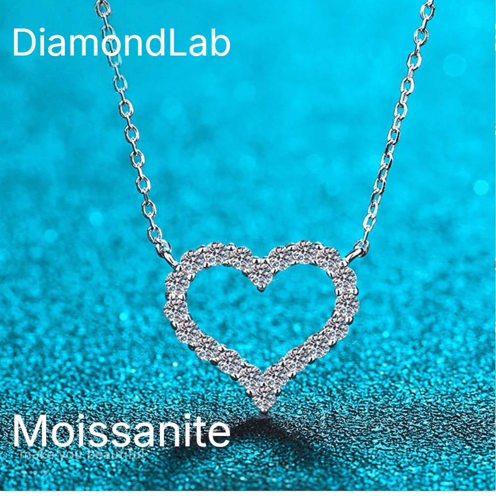 Heart Moissanite Necklace 2ct VVS1 D Color 925 Sterling Silver 18k White Gold Plated O - Chain Women with CNAS Certificate - Diamond - Lab