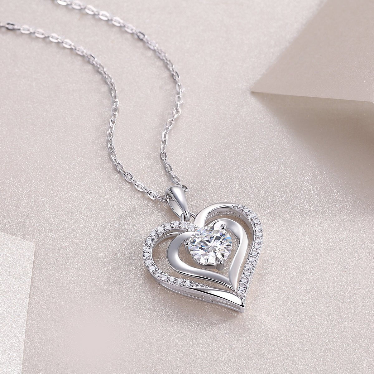 Heart To Heart Moissanite Pendant Necklace – 925 Sterling Silver - Diamond-Lab