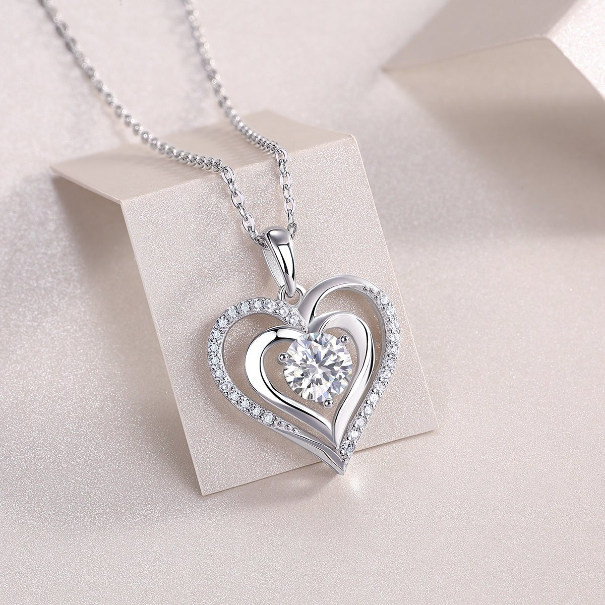 Heart To Heart Moissanite Pendant Necklace – 925 Sterling Silver - Diamond-Lab