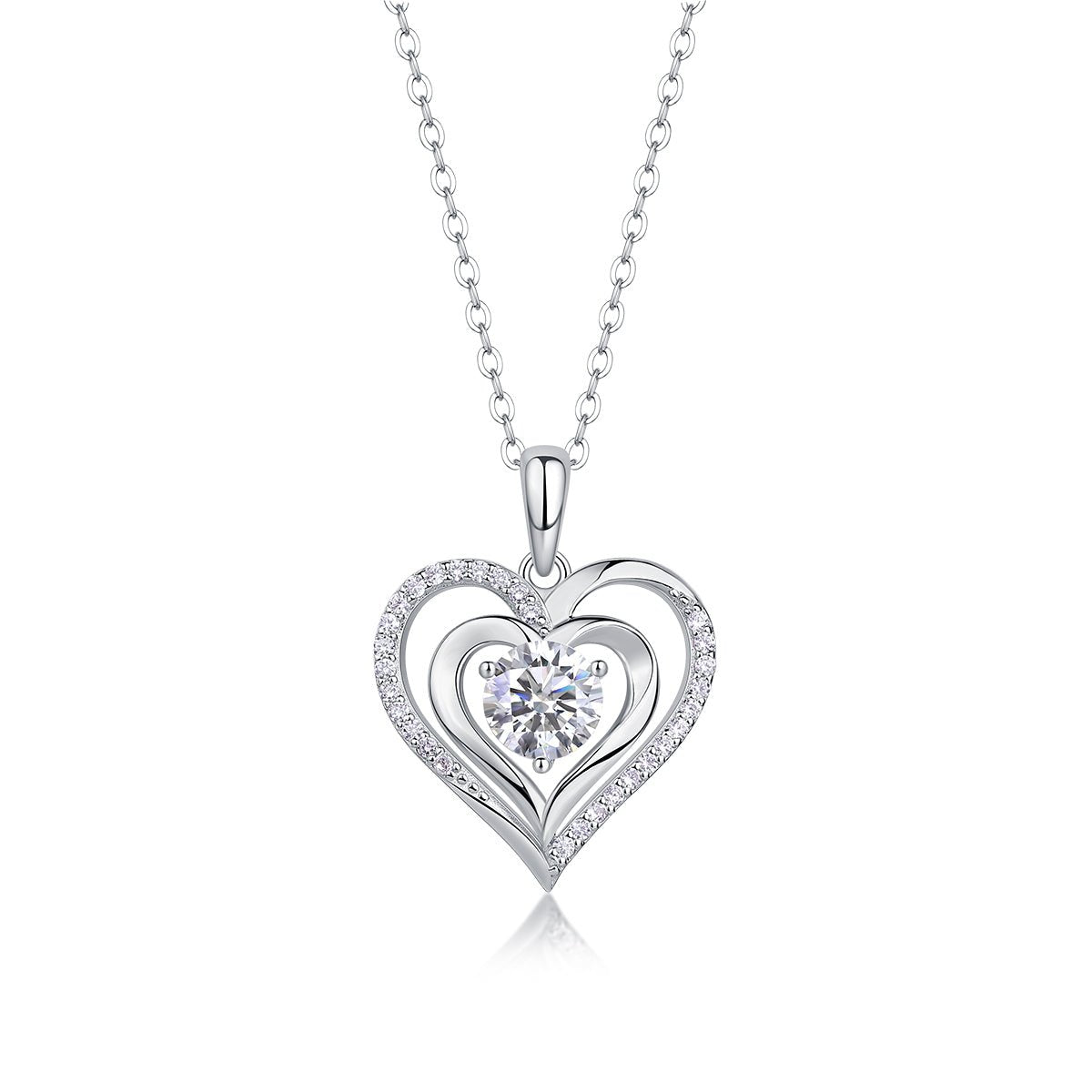 Heart To Heart Moissanite Pendant Necklace – 925 Sterling Silver - Diamond-Lab