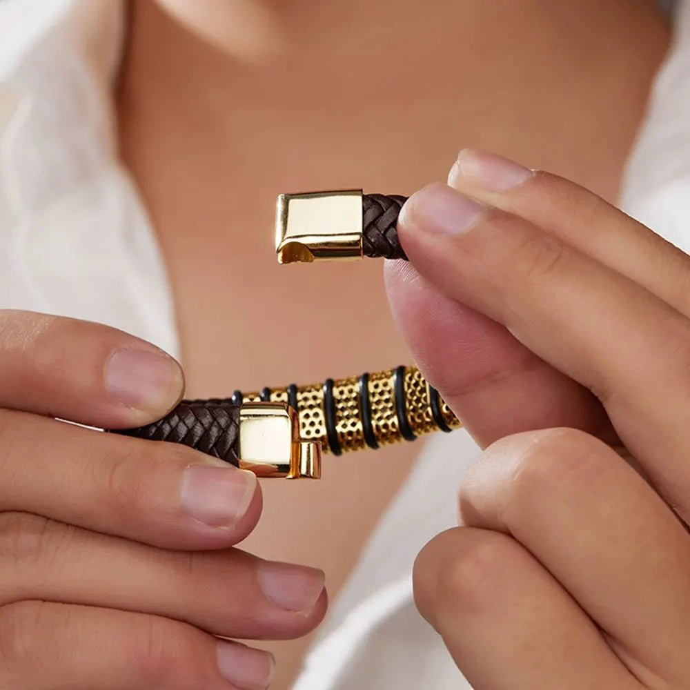 Leather Silver Bracelet Men 925 Sterling Silver 18k White Gold Plated Trendy Punk Fashion Design with GRA Certificate - Diamond - Lab