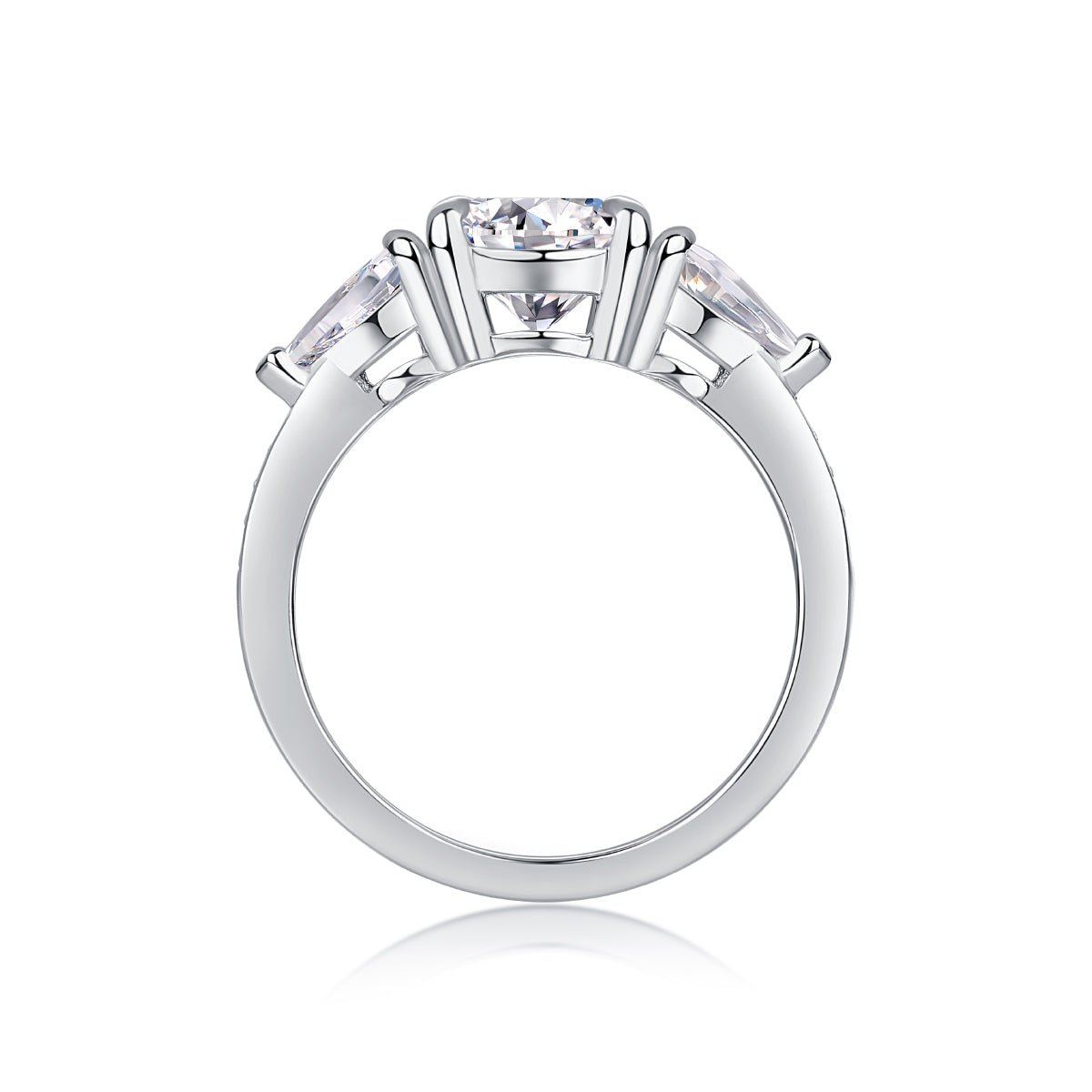 Three-stone engagement ring on hand/wrist - lifestyle shot showing three-stone effect, S925 silver