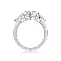 Three-stone engagement ring on hand/wrist - lifestyle shot showing three-stone effect, S925 silver