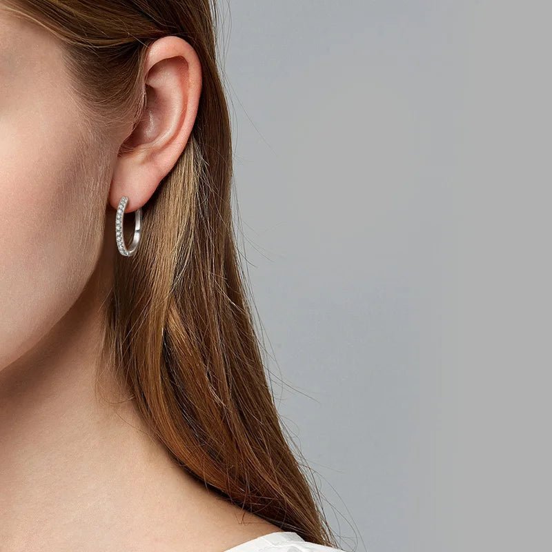 Moissanite Hoop Earrings VVS1 D Color 8 Hearts  Arrows Cut 925 Sterling Silver 18K White Gold Plated GRA Certified - Diamond - Lab