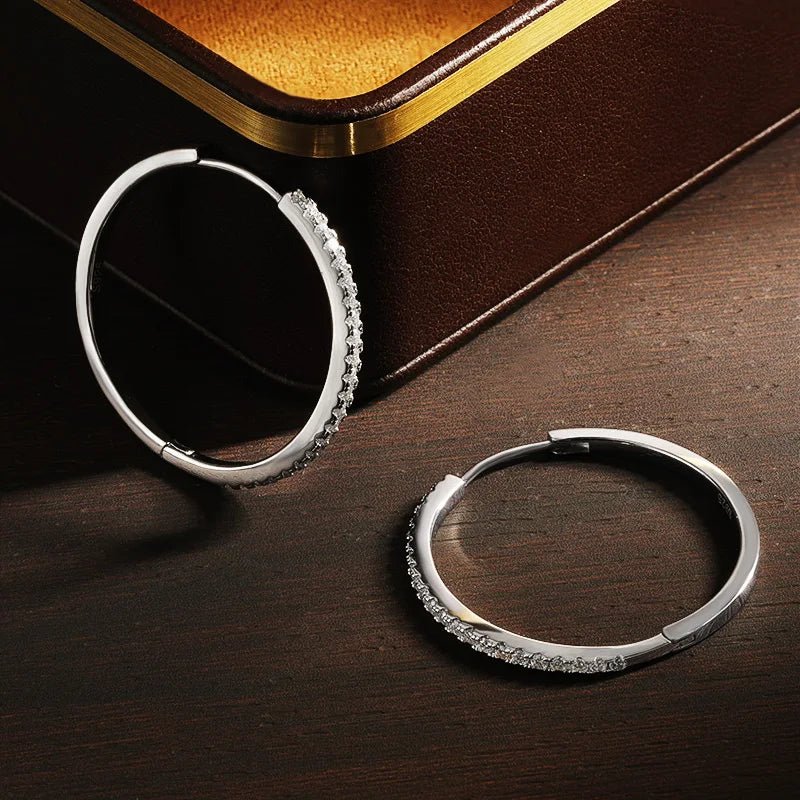 Moissanite Hoop Earrings VVS1 D Color 8 Hearts  Arrows Cut 925 Sterling Silver 18K White Gold Plated GRA Certified - Diamond - Lab