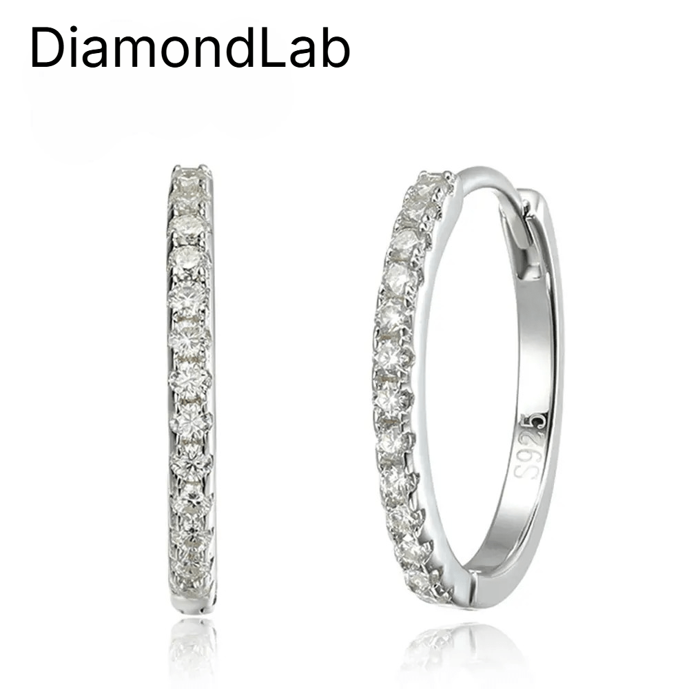 Moissanite Hoop Earrings VVS1 D Color 8 Hearts  Arrows Cut 925 Sterling Silver 18K White Gold Plated GRA Certified - Diamond - Lab