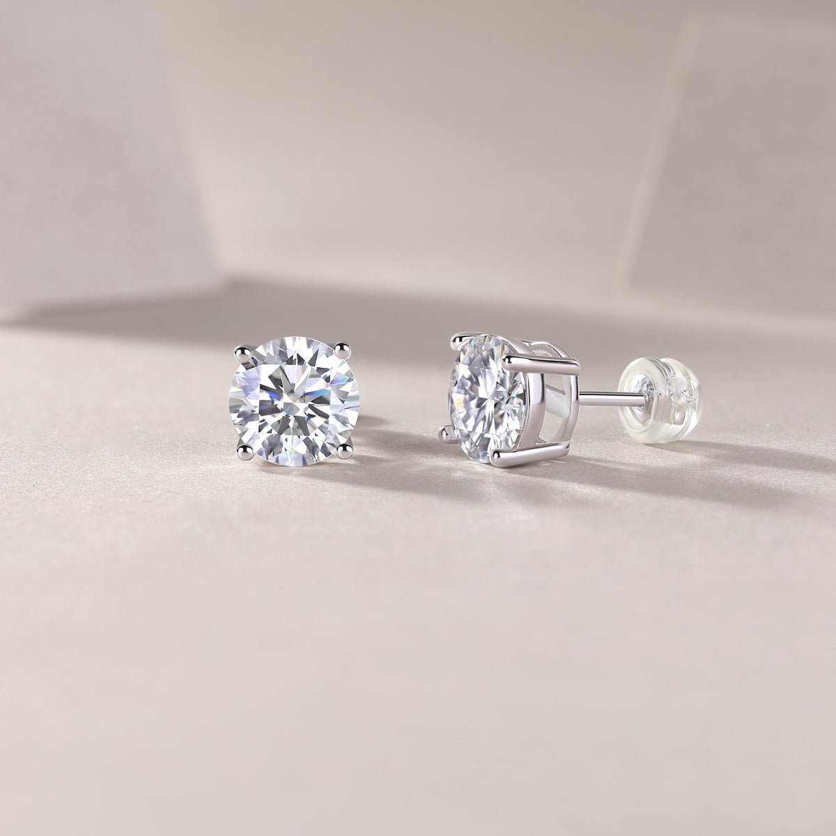 Moissanite Stud Earrings – 925 Sterling Silver (0.5ct / 1ct / 2ct) - Diamond-Lab