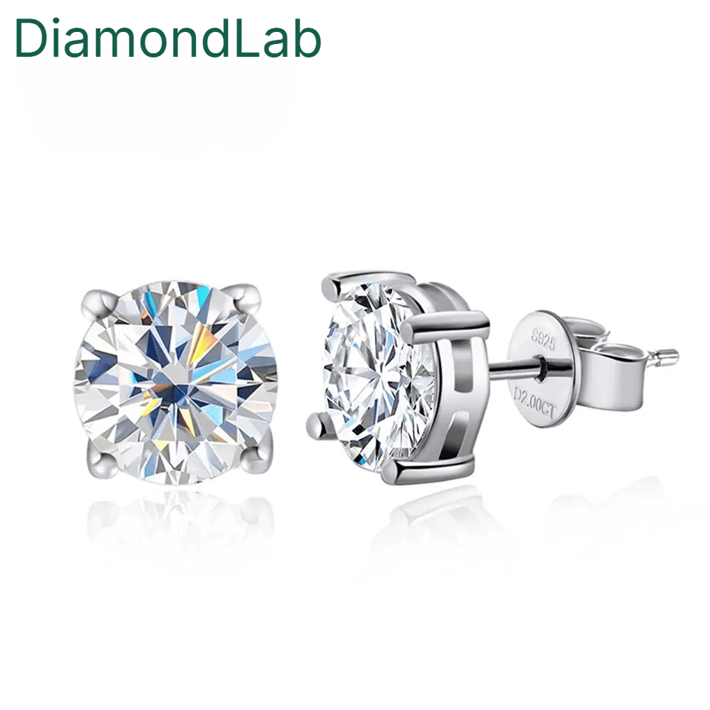 Personalized 4CT D VVS1 Moissanite Stud Earrings 925 Sterling Silver 18K White Gold Plated 8 Hearts 8 Arrows GRA Certified - Diamond - Lab