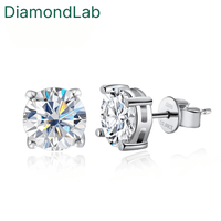 Personalized 4CT D VVS1 Moissanite Stud Earrings 925 Sterling Silver 18K White Gold Plated 8 Hearts 8 Arrows GRA Certified - Diamond - Lab