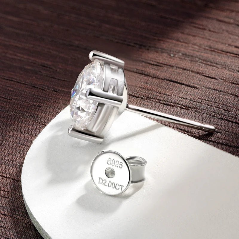 Personalized 4CT D VVS1 Moissanite Stud Earrings 925 Sterling Silver 18K White Gold Plated 8 Hearts 8 Arrows GRA Certified - Diamond - Lab