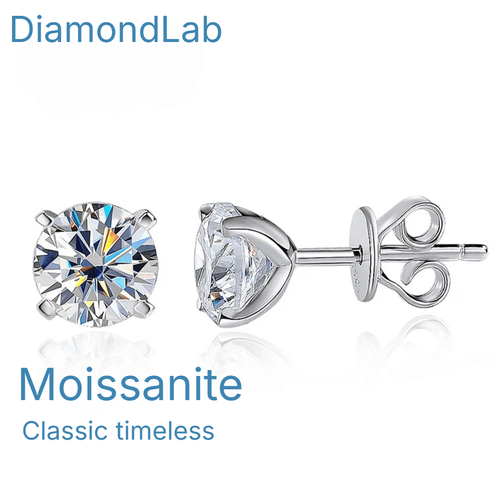 Personalized Classic Timeless D VVS1 Moissanite Stud Earrings 925 Sterling Silver 18K Gold Plated GRA Certified Women - Diamond - Lab