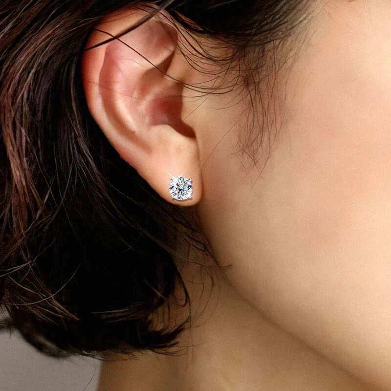 Personalized Classic Timeless D VVS1 Moissanite Stud Earrings 925 Sterling Silver 18K Gold Plated GRA Certified Women - Diamond - Lab