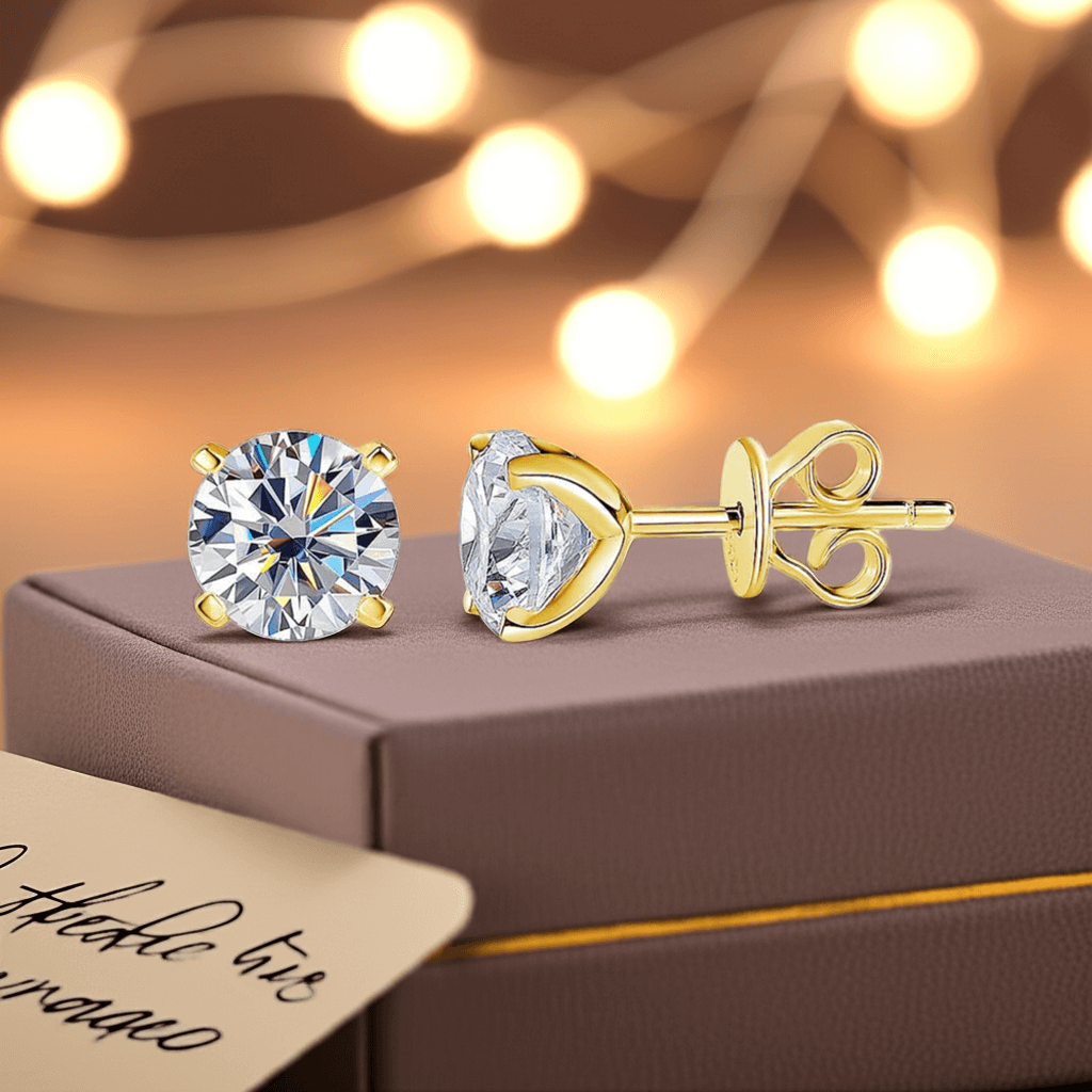 Personalized Classic Timeless D VVS1 Moissanite Stud Earrings 925 Sterling Silver 18K Gold Plated GRA Certified Women - Diamond - Lab
