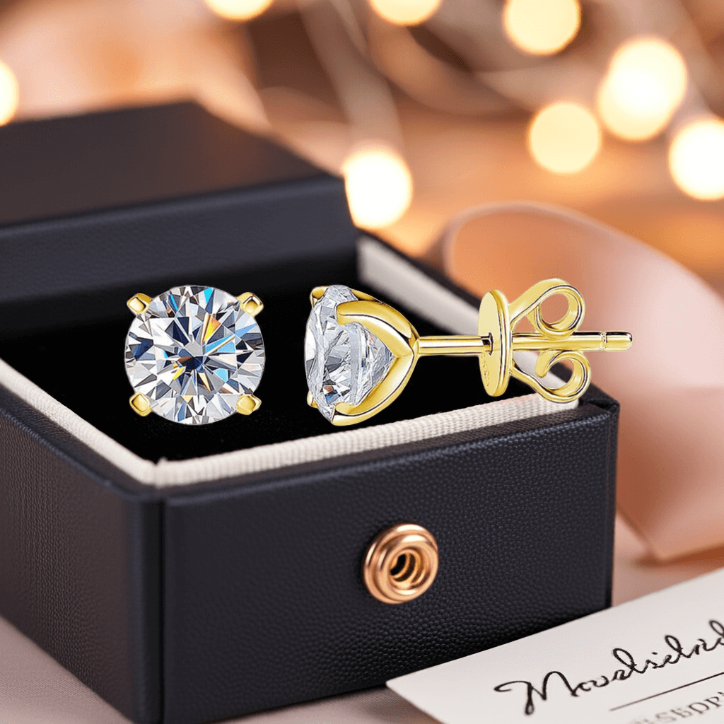 Personalized Classic Timeless D VVS1 Moissanite Stud Earrings 925 Sterling Silver 18K Gold Plated GRA Certified Women - Diamond - Lab