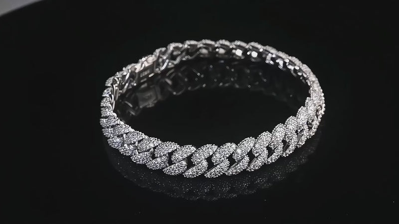 8mm Cuban link bracelet made of 925 sterling silver with white gold plating and zircon stones