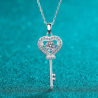 Romantic key heart moissanite necklace in 925 sterling silver with classic pendant design. VVS1 D color 0.5ct stone with GRA certificate party jewelry. - Diamond - Lab