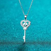 Romantic key heart moissanite necklace in 925 sterling silver with classic pendant design. VVS1 D color 0.5ct stone with GRA certificate party jewelry. - Diamond - Lab