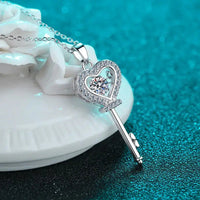 Romantic key heart moissanite necklace in 925 sterling silver with classic pendant design. VVS1 D color 0.5ct stone with GRA certificate party jewelry. - Diamond - Lab
