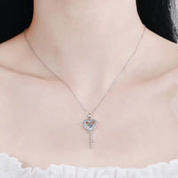 Romantic key heart moissanite necklace in 925 sterling silver with classic pendant design. VVS1 D color 0.5ct stone with GRA certificate party jewelry. - Diamond - Lab
