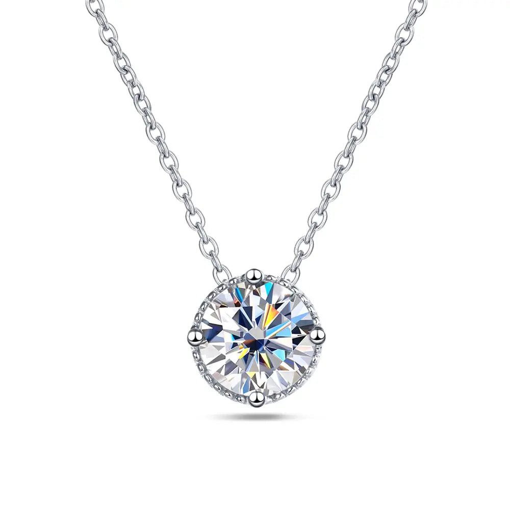 Round Exquisite Moissanite Necklace 925 Silver White Gold - Diamond - Lab
