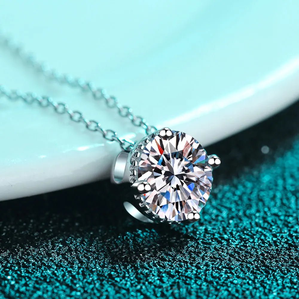 Round Exquisite Moissanite Necklace 925 Silver White Gold - Diamond - Lab
