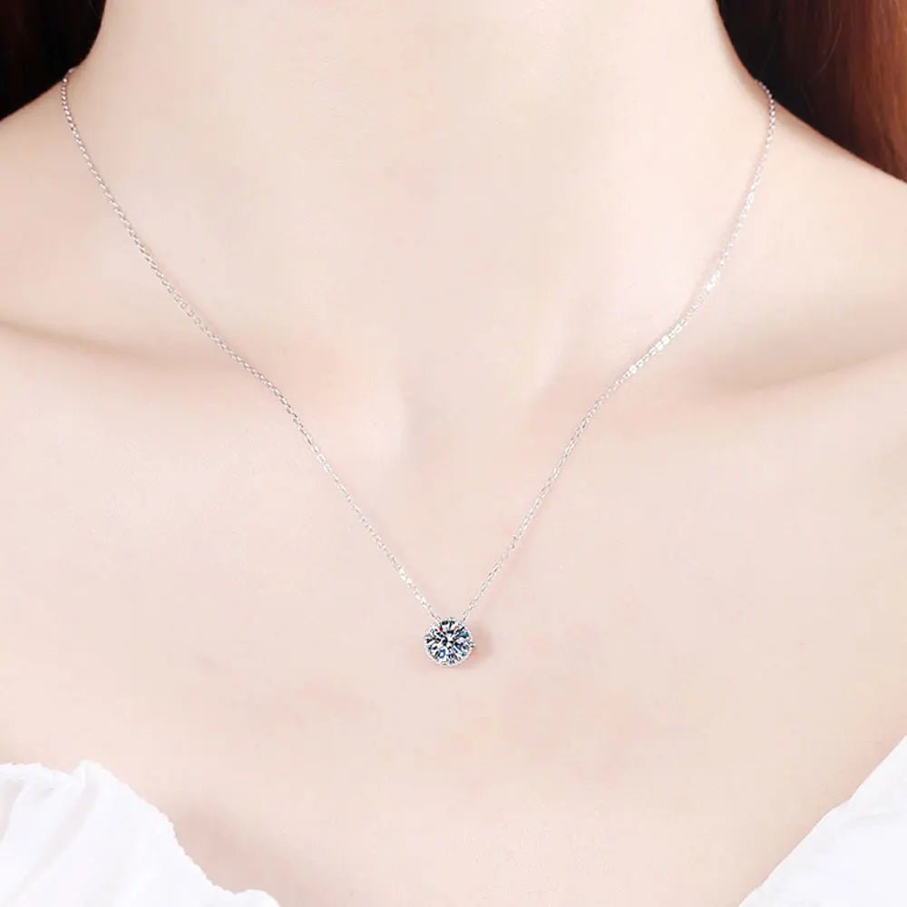 Round Exquisite Moissanite Necklace 925 Silver White Gold - Diamond - Lab