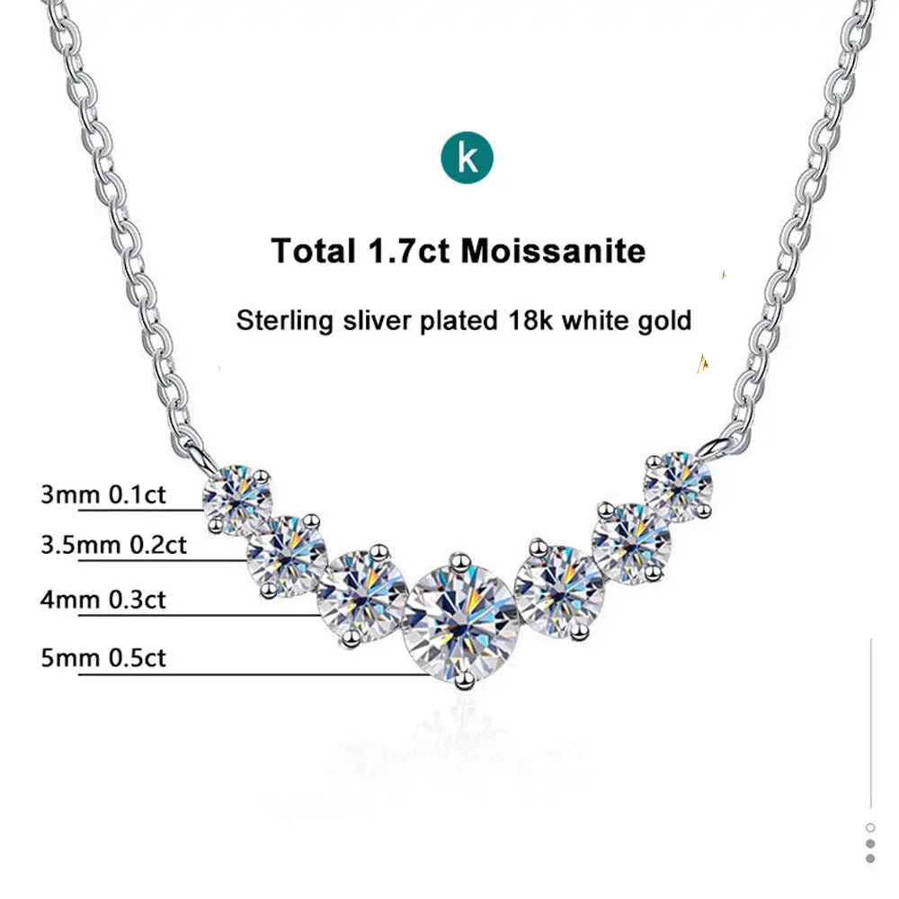 Round Moissanite Necklace 1ct 2ct 3ct VVS1 D Color 925 Sterling Silver 18k White Gold Plated Link Chain Women with GRA Certificate - Diamond - Lab