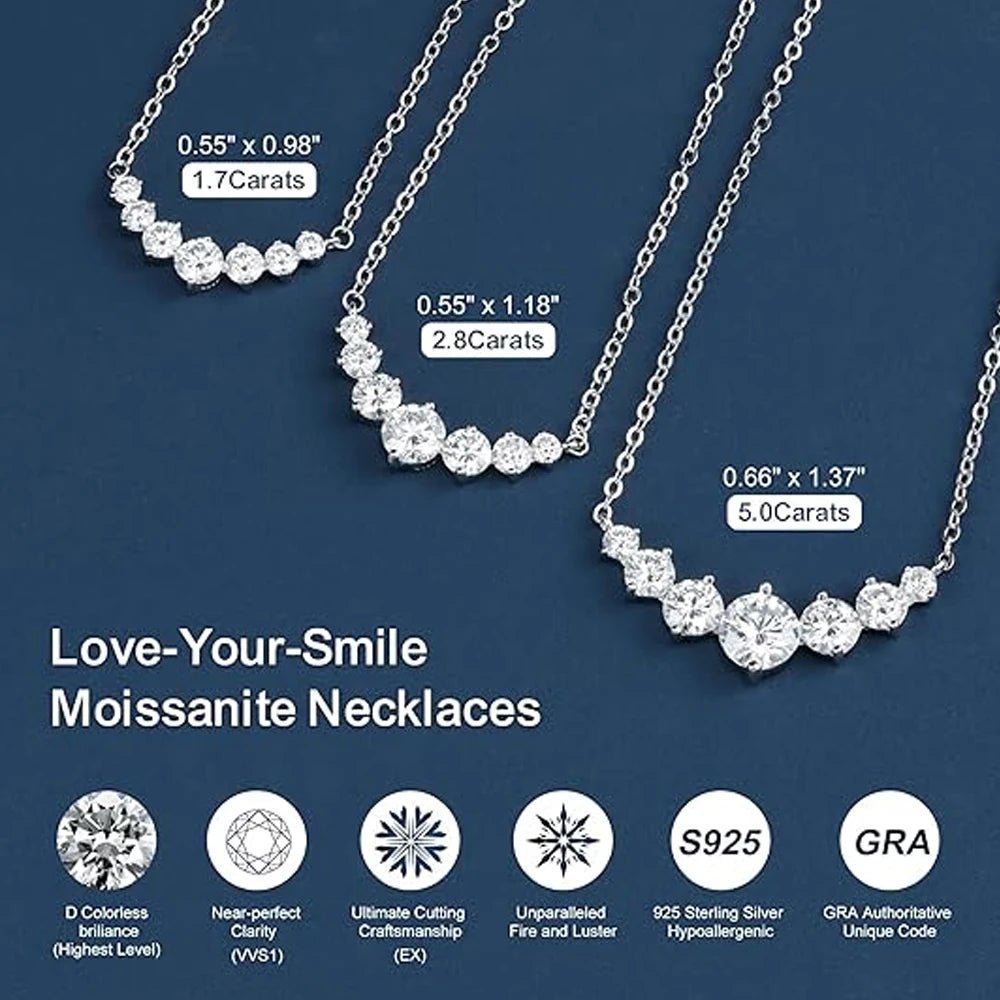 Round Moissanite Necklace 1ct 2ct 3ct VVS1 D Color 925 Sterling Silver 18k White Gold Plated Link Chain Women with GRA Certificate - Diamond - Lab
