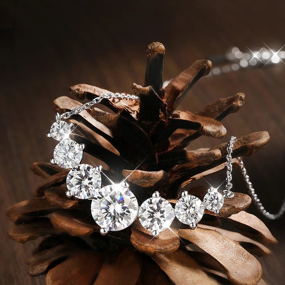 Round Moissanite Necklace 1ct 2ct 3ct VVS1 D Color 925 Sterling Silver 18k White Gold Plated Link Chain Women with GRA Certificate - Diamond - Lab