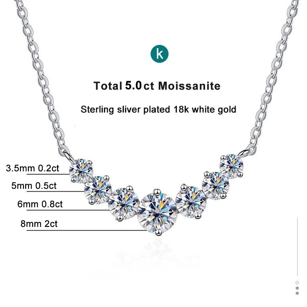 Round Moissanite Necklace 1ct 2ct 3ct VVS1 D Color 925 Sterling Silver 18k White Gold Plated Link Chain Women with GRA Certificate - Diamond - Lab