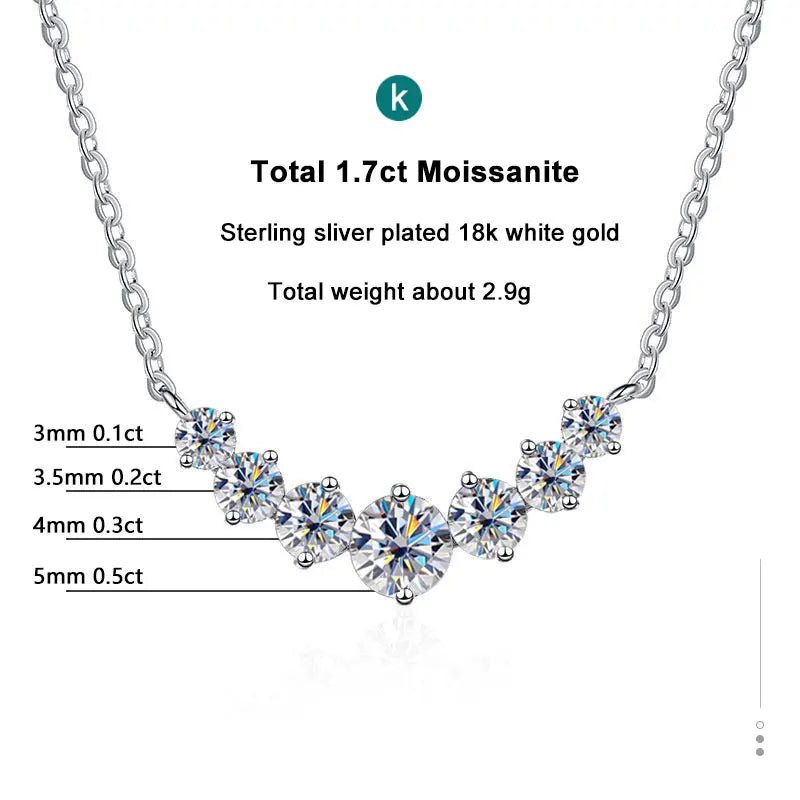 Round Moissanite Necklace 1ct 2ct 3ct VVS1 D Color 925 Sterling Silver 18k White Gold Plated Link Chain Women with GRA Certificate - Diamond - Lab