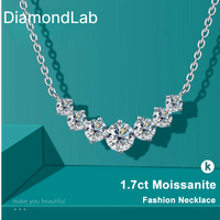 Round Moissanite Necklace 1ct 2ct 3ct VVS1 D Color 925 Sterling Silver 18k White Gold Plated Link Chain Women with GRA Certificate - Diamond - Lab