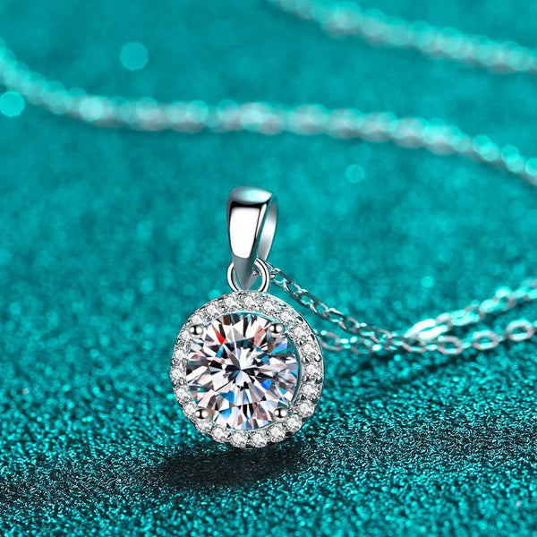 Round Moissanite Necklaces 925 Silver White Gold VVS1 - Diamond - Lab