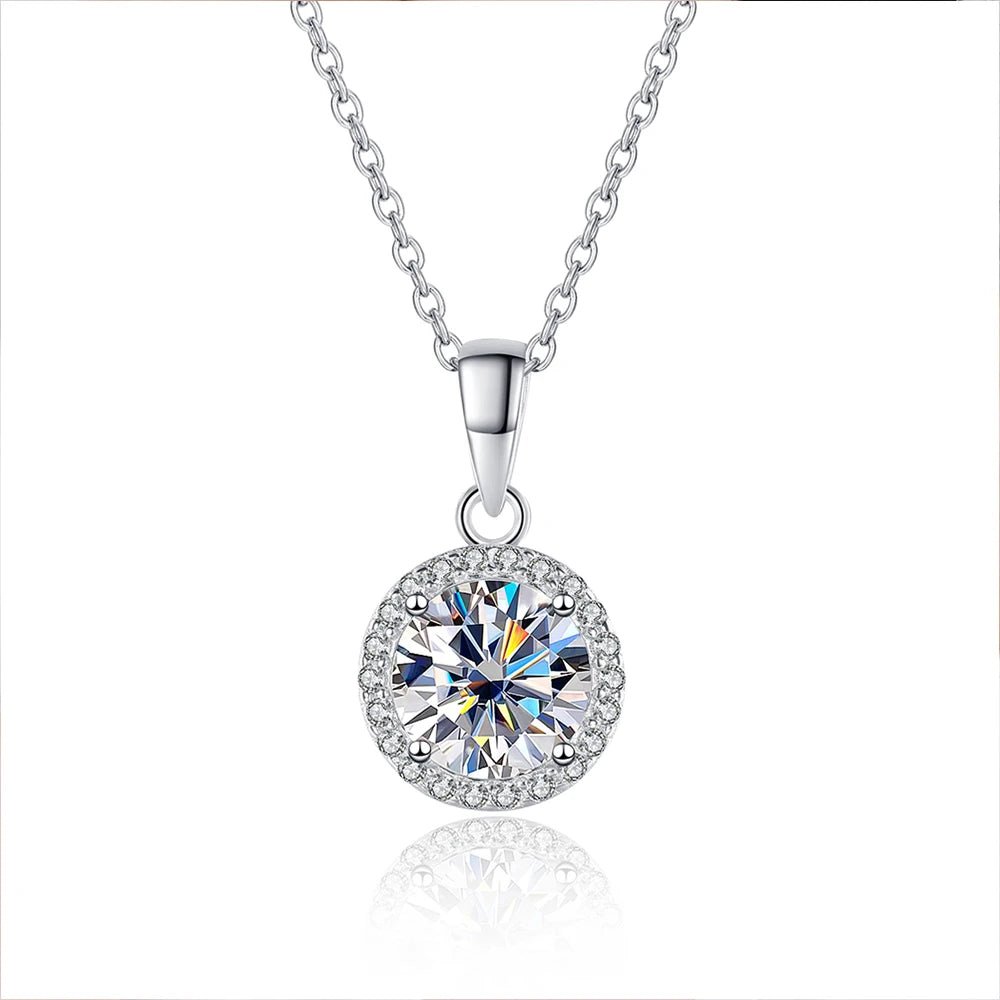 Round Moissanite Necklaces 925 Silver White Gold VVS1 - Diamond - Lab